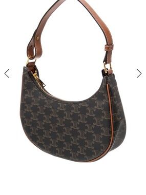 Celine Brown Monogram Crescent Shoulder Bag with Tan Trim